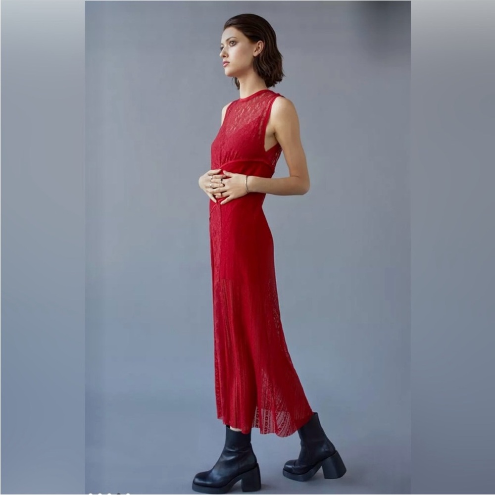 NWT Urban Outfitters Maxine Red Lace Midi Dress Size S